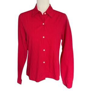 Vtg Polo Jeans Co Ralph Lauren Pinstripe Button Up Shirt Red Women's L Preppy